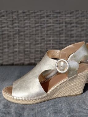 Marc Fisher Espadrille Wedge Sandals Rose Gold Leather Ankle Strap Women’s 9M